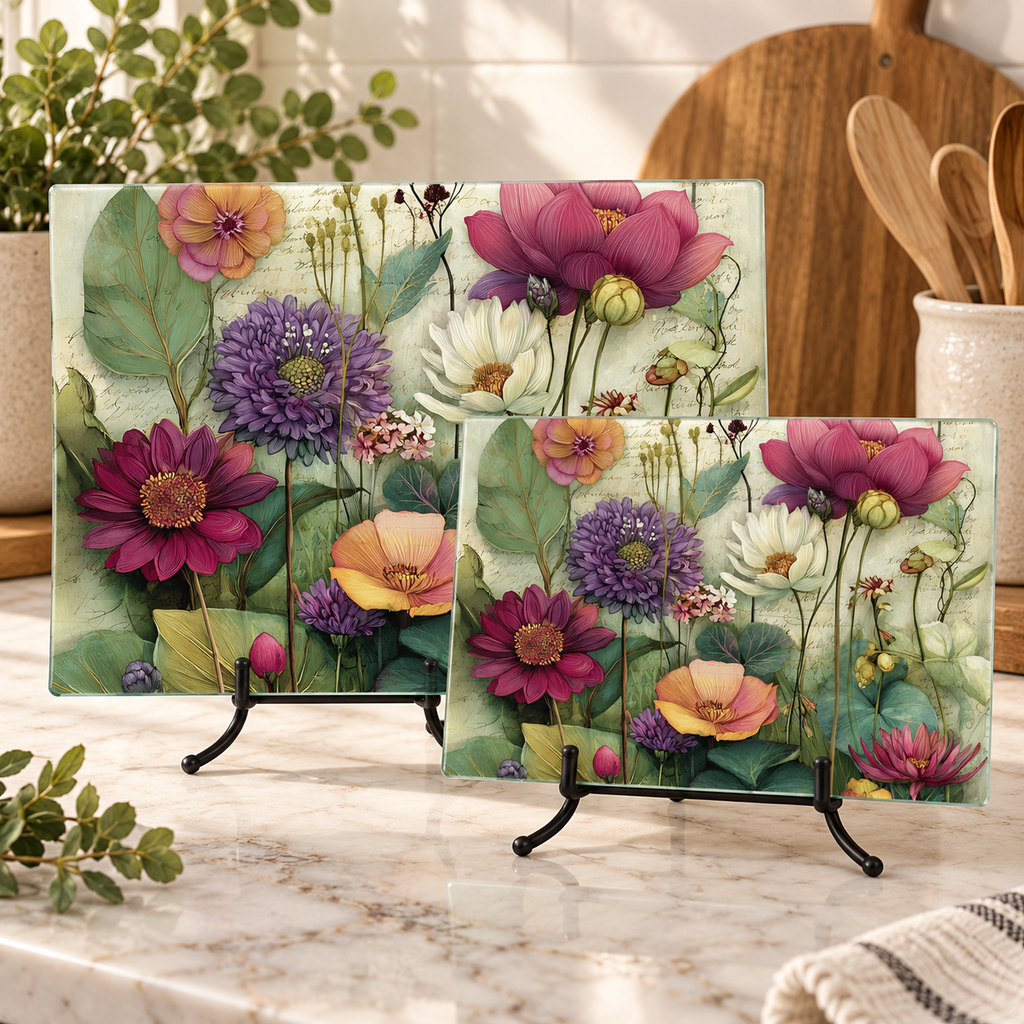 Floral Glass Cutting Board & Botanical Serving Board