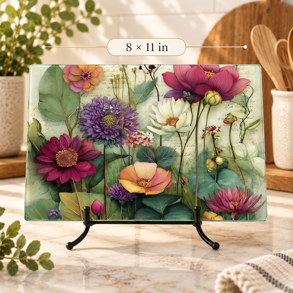 Floral Glass Cutting Board & Botanical Serving Board