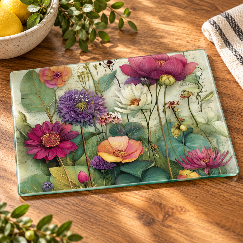 Floral Glass Cutting Board & Botanical Serving Board