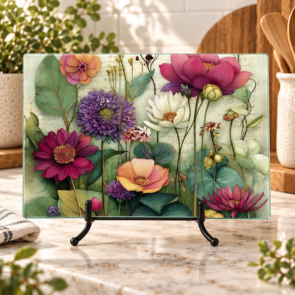 Floral Glass Cutting Board & Botanical Serving Board