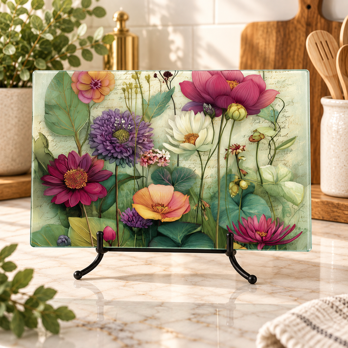Floral Glass Cutting Board & Botanical Serving Board