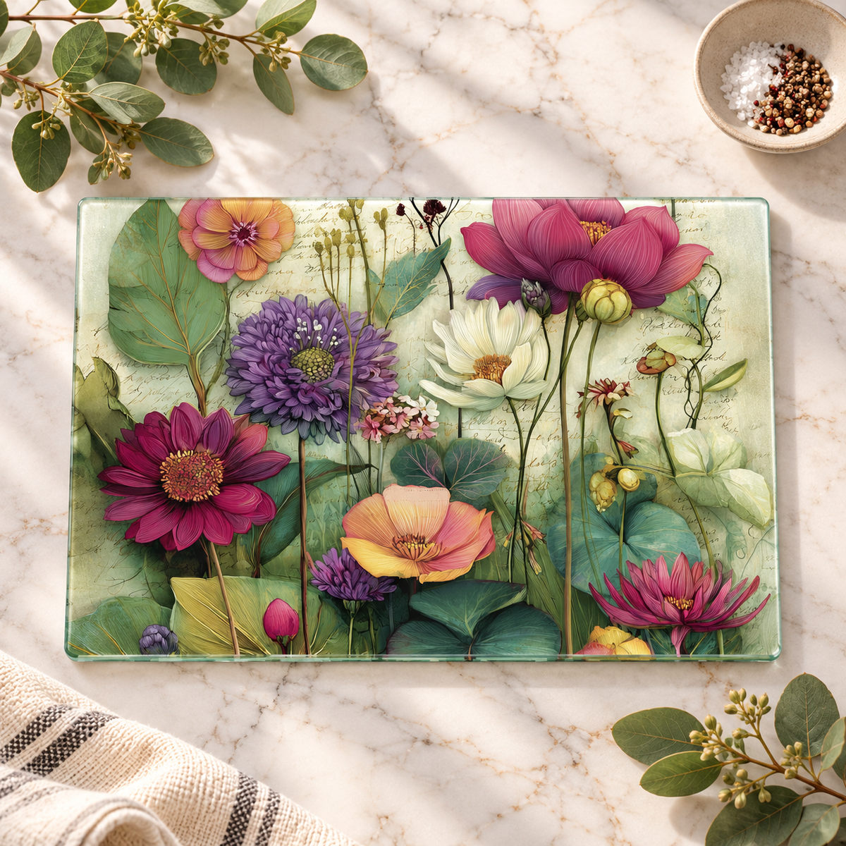 Floral Glass Cutting Board & Botanical Serving Board