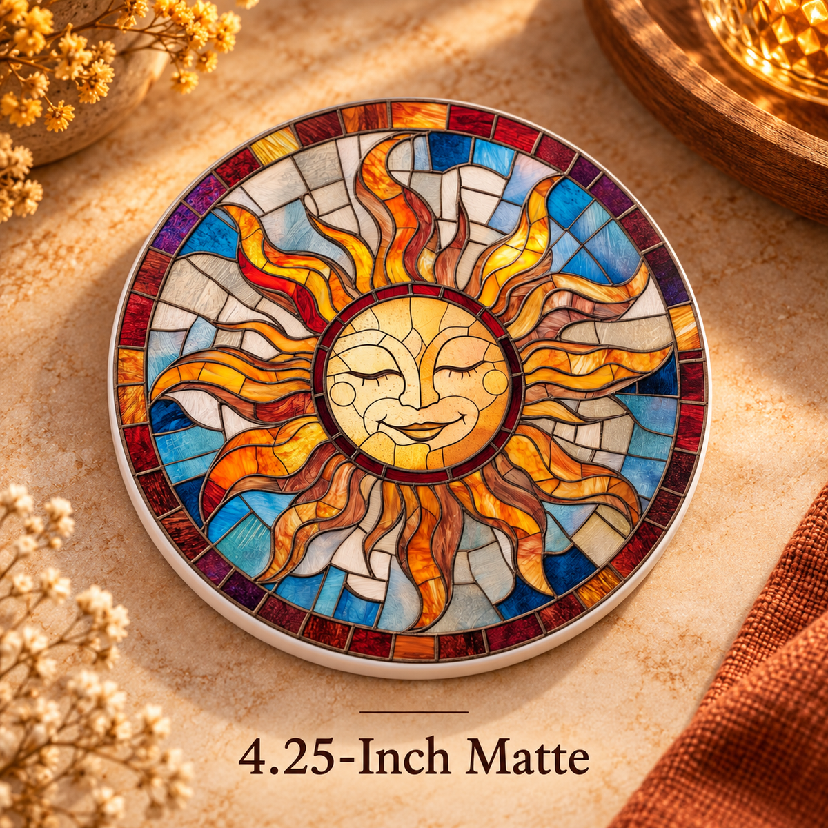 Stained Glass Sun Ceramic Coaster