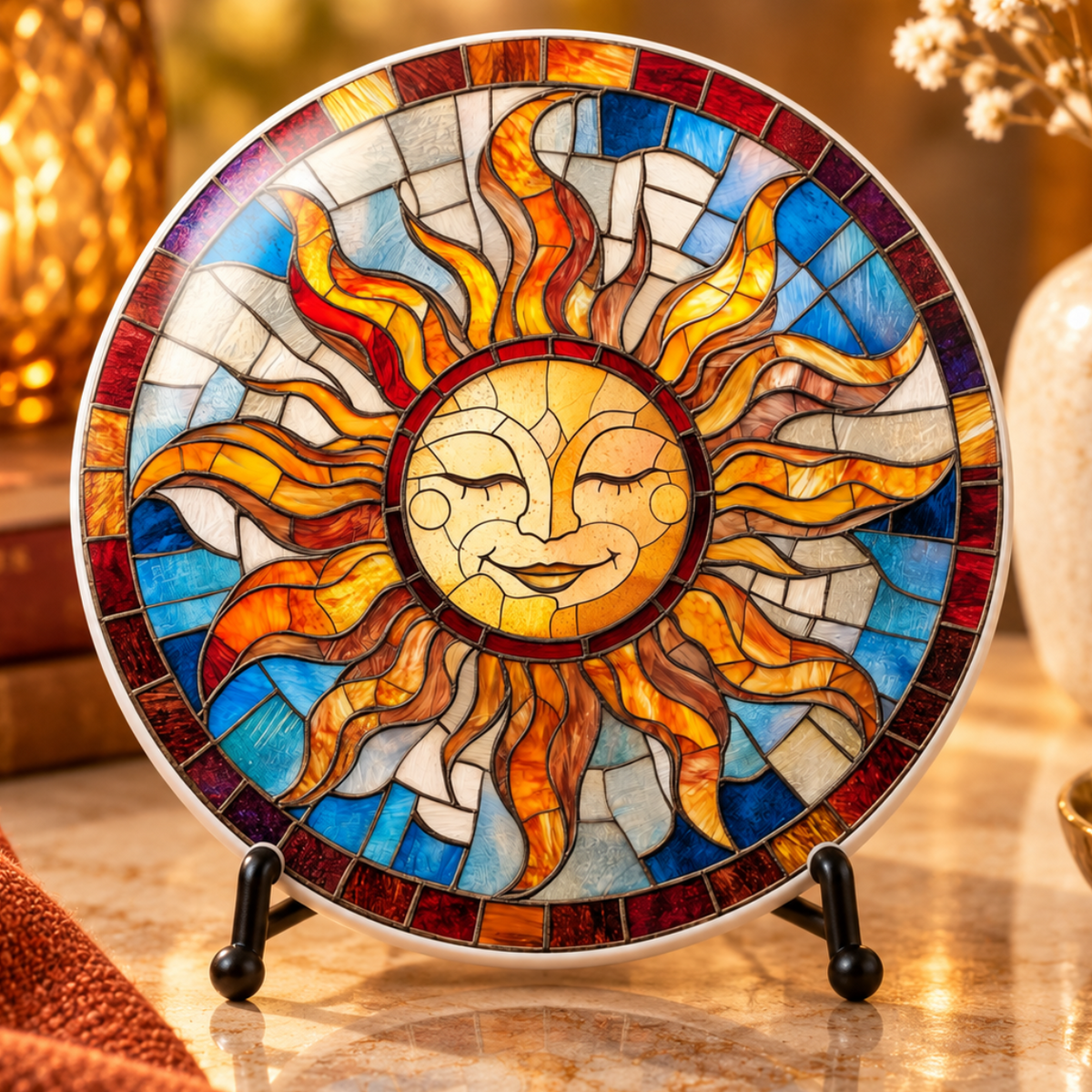 Stained Glass Sun Ceramic Coaster