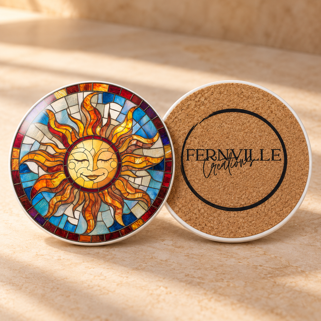 Stained Glass Sun Ceramic Coaster