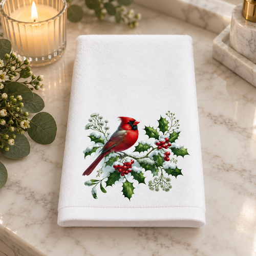 Cardinal Christmas Fingertip Towel, Holiday Guest Bath Decor