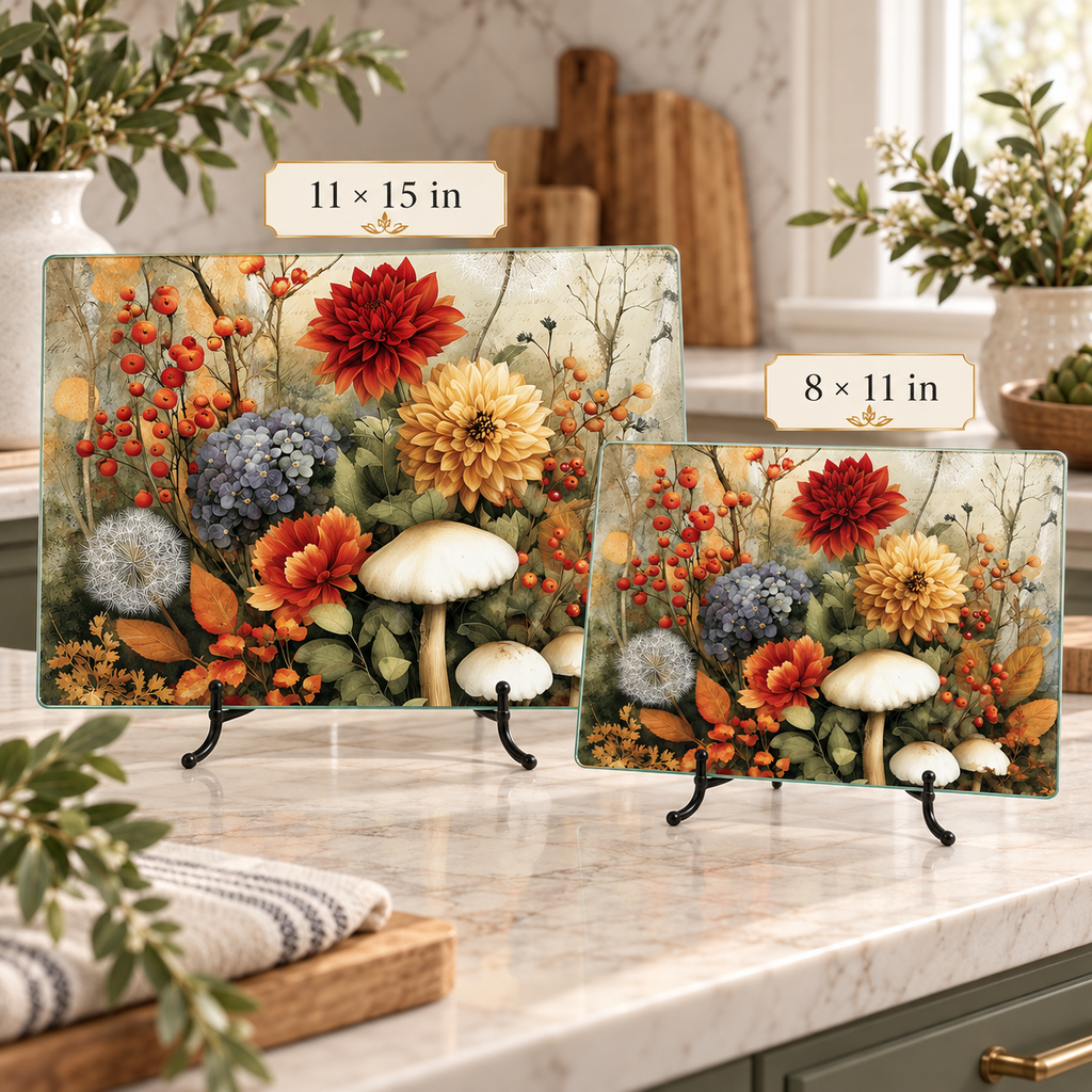 Autumn Botanical Glass Cutting & Serving Board