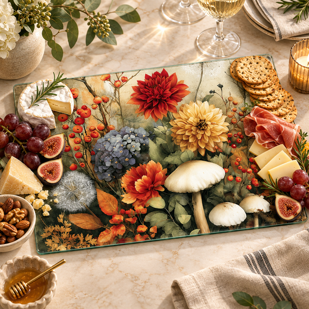 Autumn Botanical Glass Cutting & Serving Board
