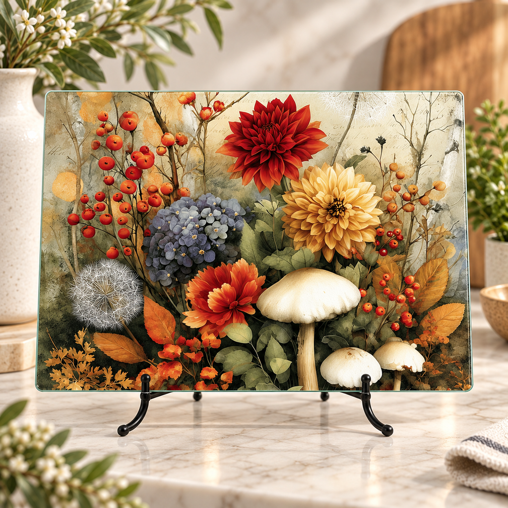 Autumn Botanical Glass Cutting & Serving Board
