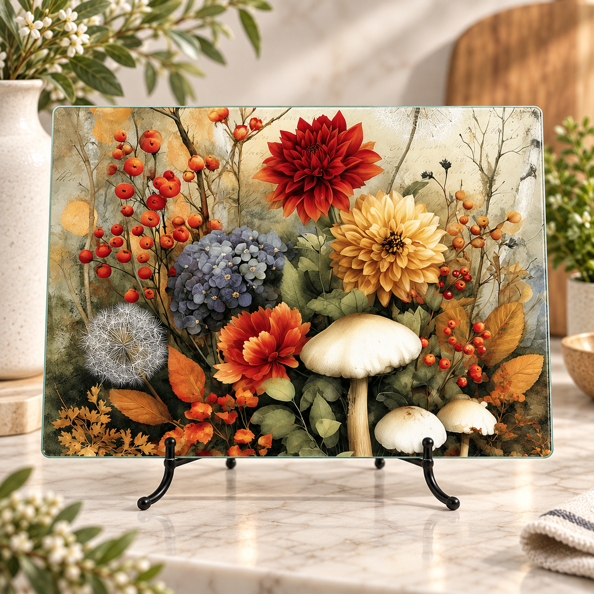 Autumn Botanical Glass Cutting & Serving Board