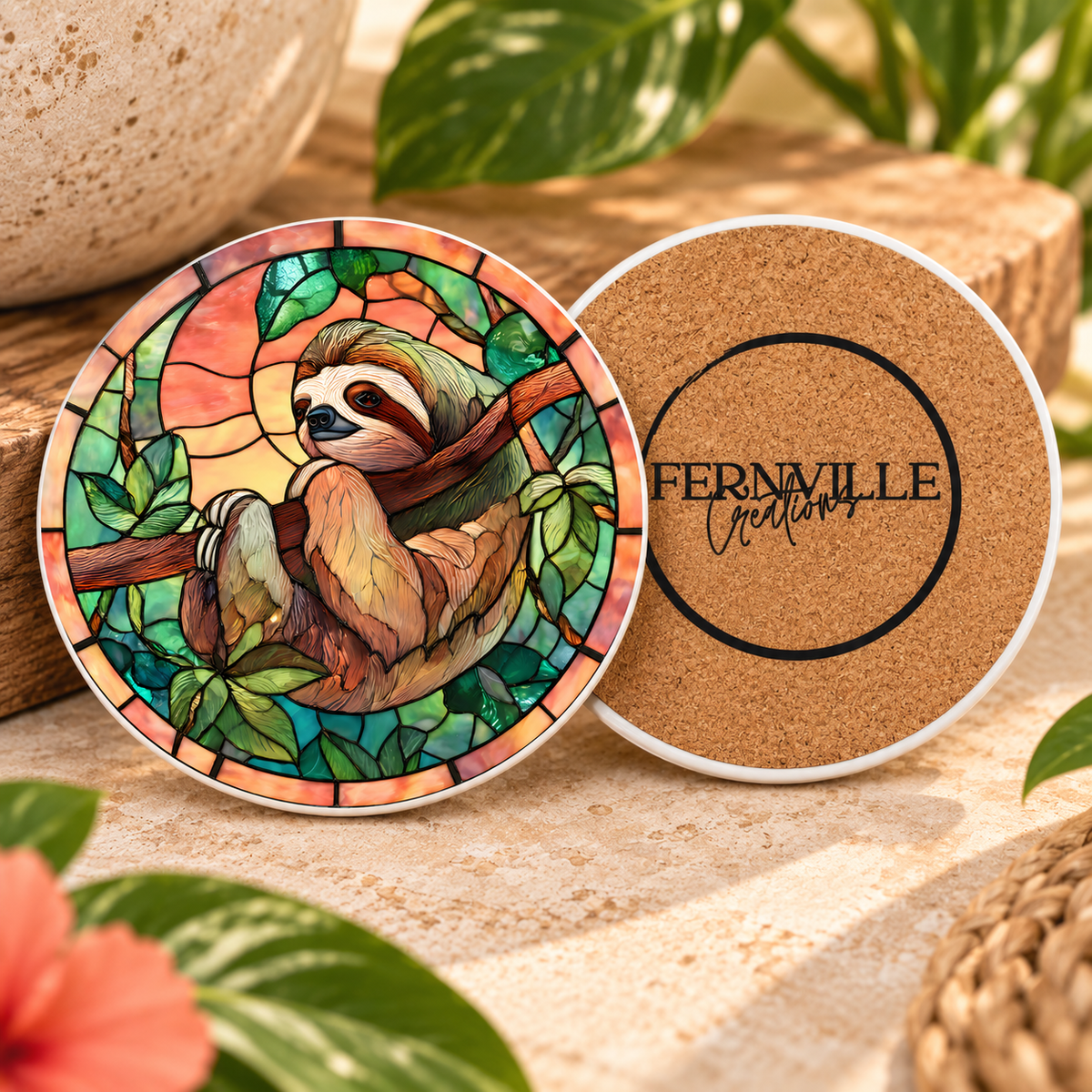 Sloth Ceramic Coaster – Tropical Jungle Design