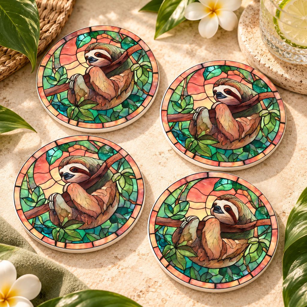 Sloth Ceramic Coaster – Tropical Jungle Design