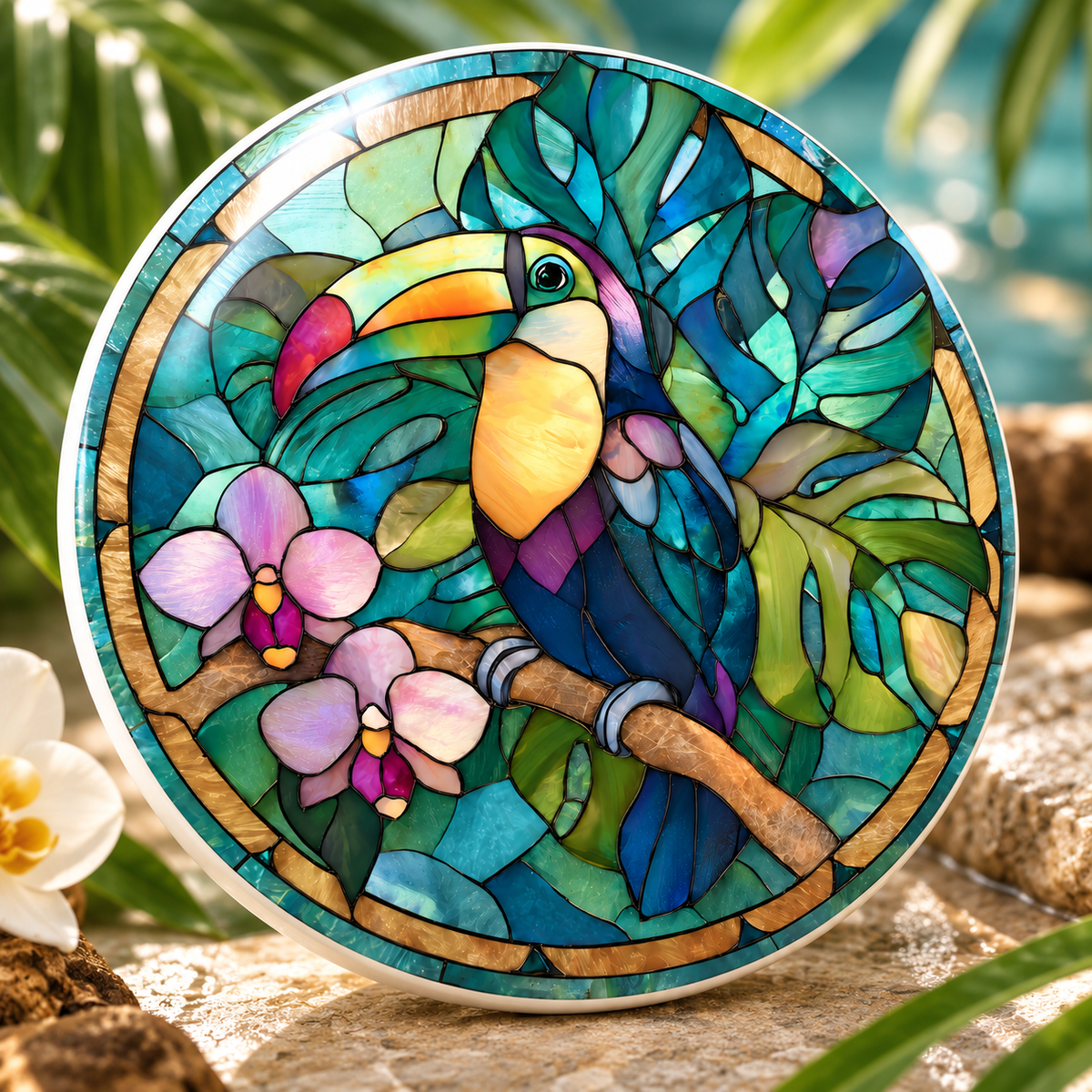 Toucan Ceramic Coaster – Tropical Orchid Jungle Design