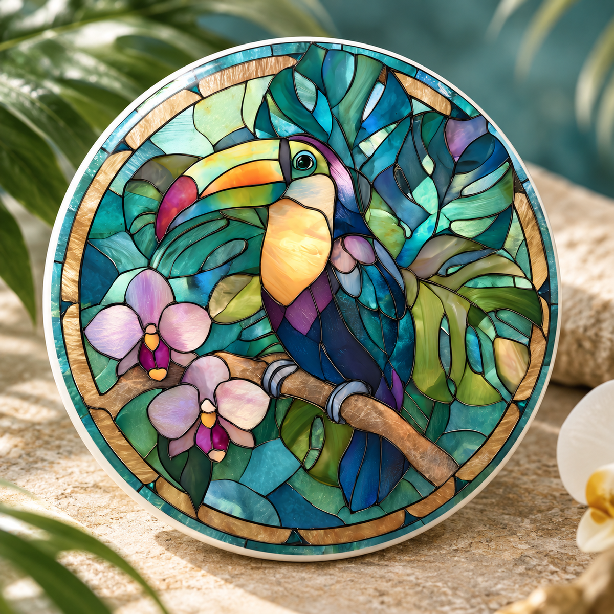 Toucan Ceramic Coaster – Tropical Orchid Jungle Design