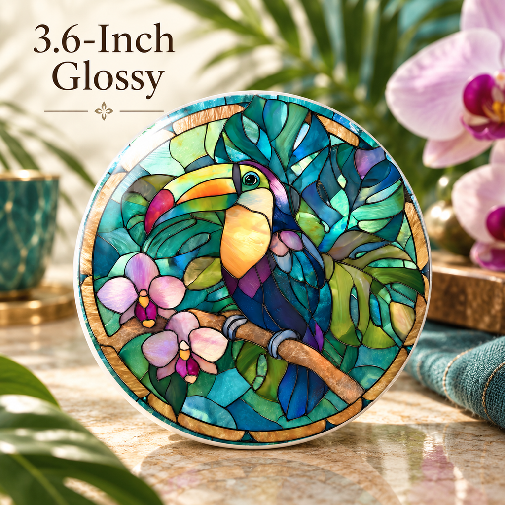 Toucan Ceramic Coaster – Tropical Orchid Jungle Design