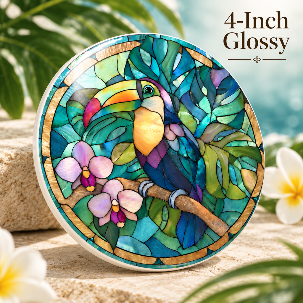 Toucan Ceramic Coaster – Tropical Orchid Jungle Design