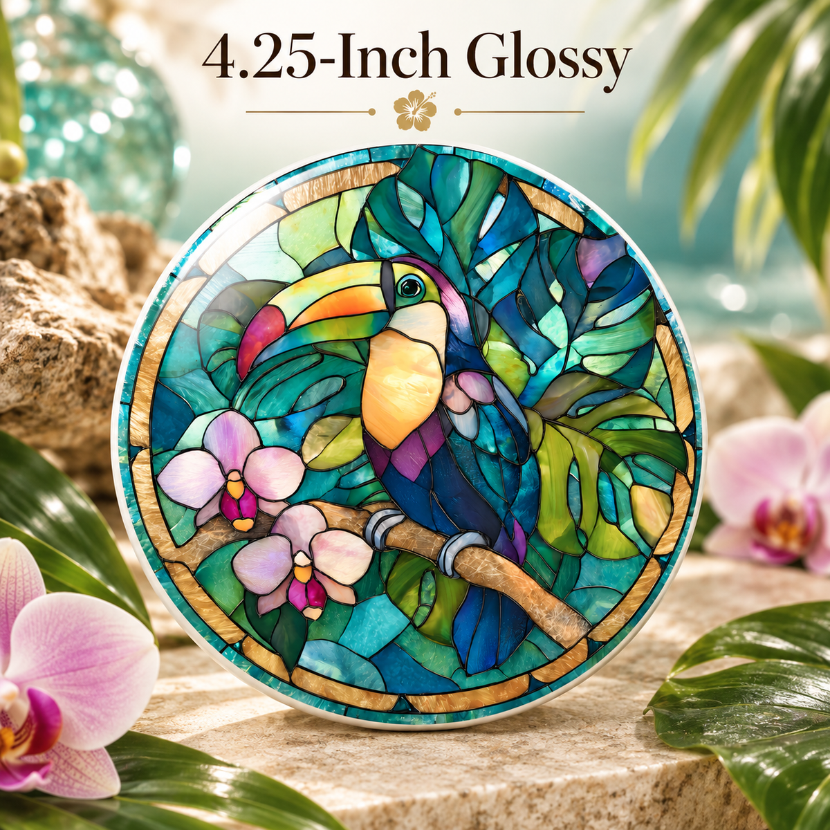 Toucan Ceramic Coaster – Tropical Orchid Jungle Design