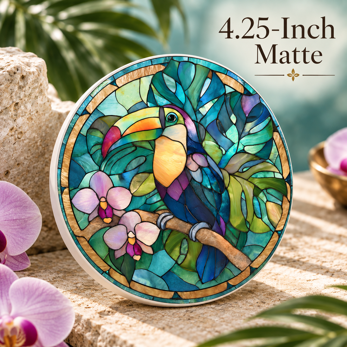 Toucan Ceramic Coaster – Tropical Orchid Jungle Design