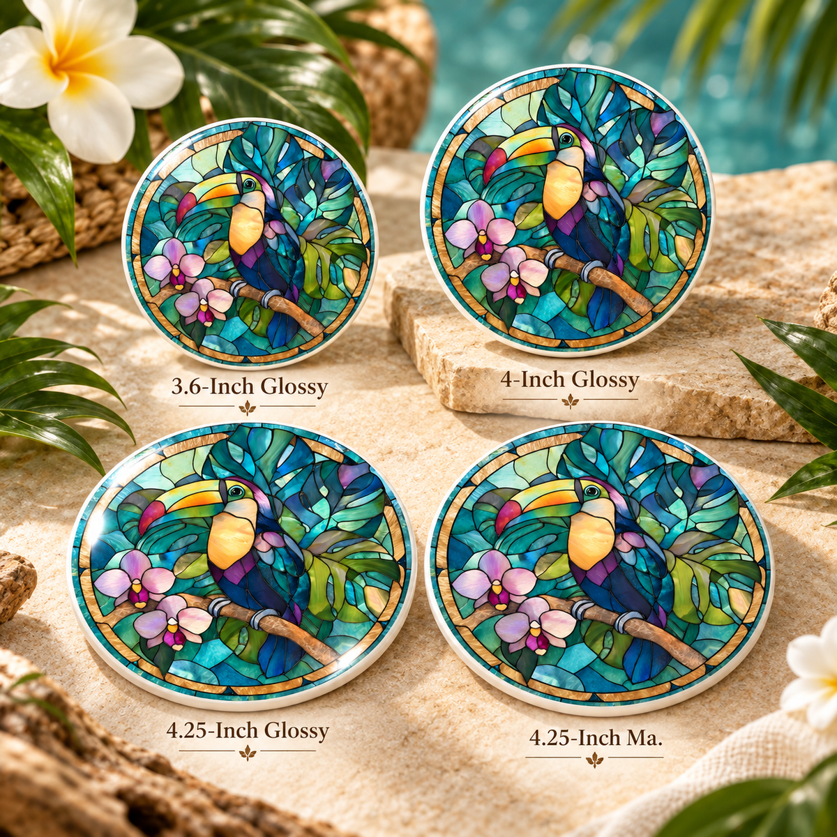 Toucan Ceramic Coaster – Tropical Orchid Jungle Design