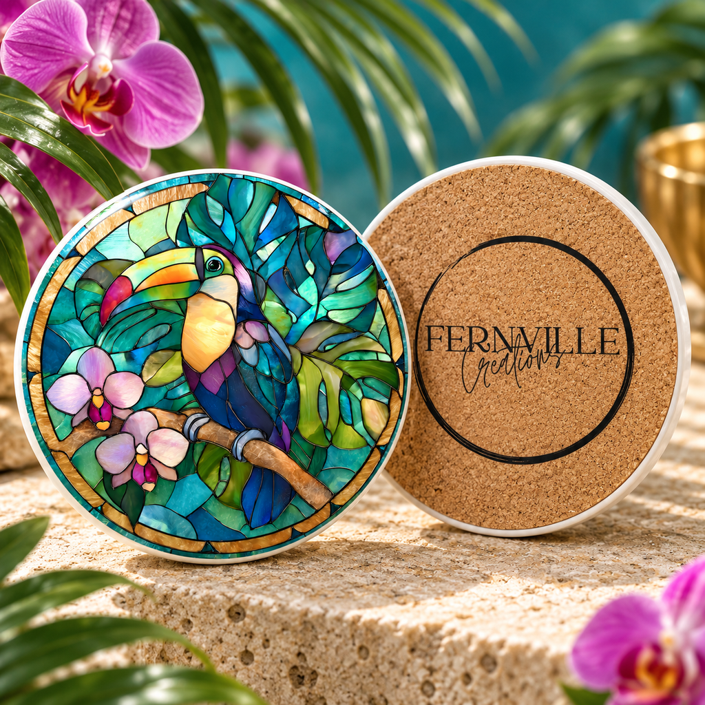 Toucan Ceramic Coaster – Tropical Orchid Jungle Design
