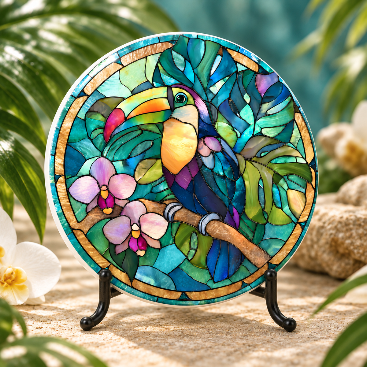 Toucan Ceramic Coaster – Tropical Orchid Jungle Design