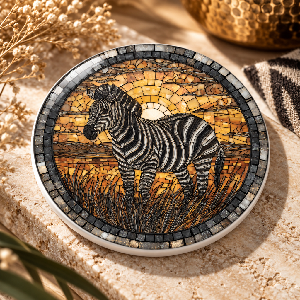 Zebra Ceramic Coaster – African Safari Sunset Design