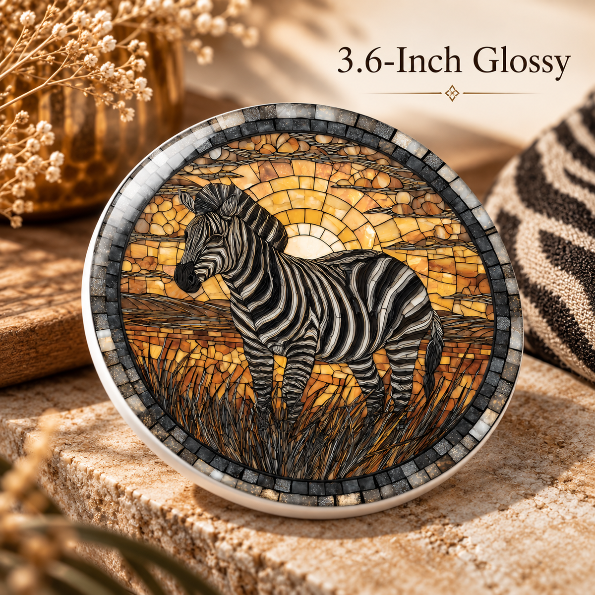 Zebra Ceramic Coaster – African Safari Sunset Design