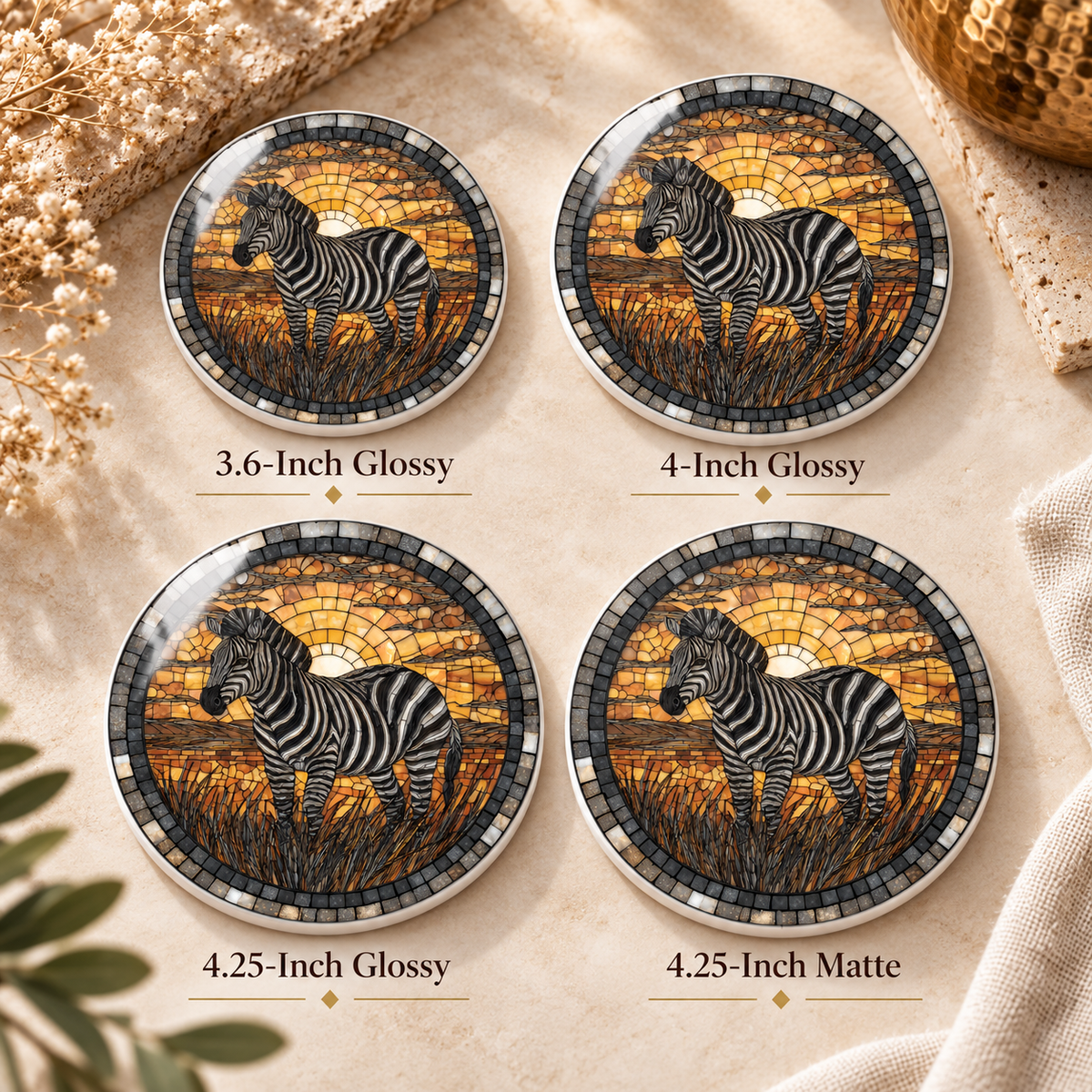 Zebra Ceramic Coaster – African Safari Sunset Design