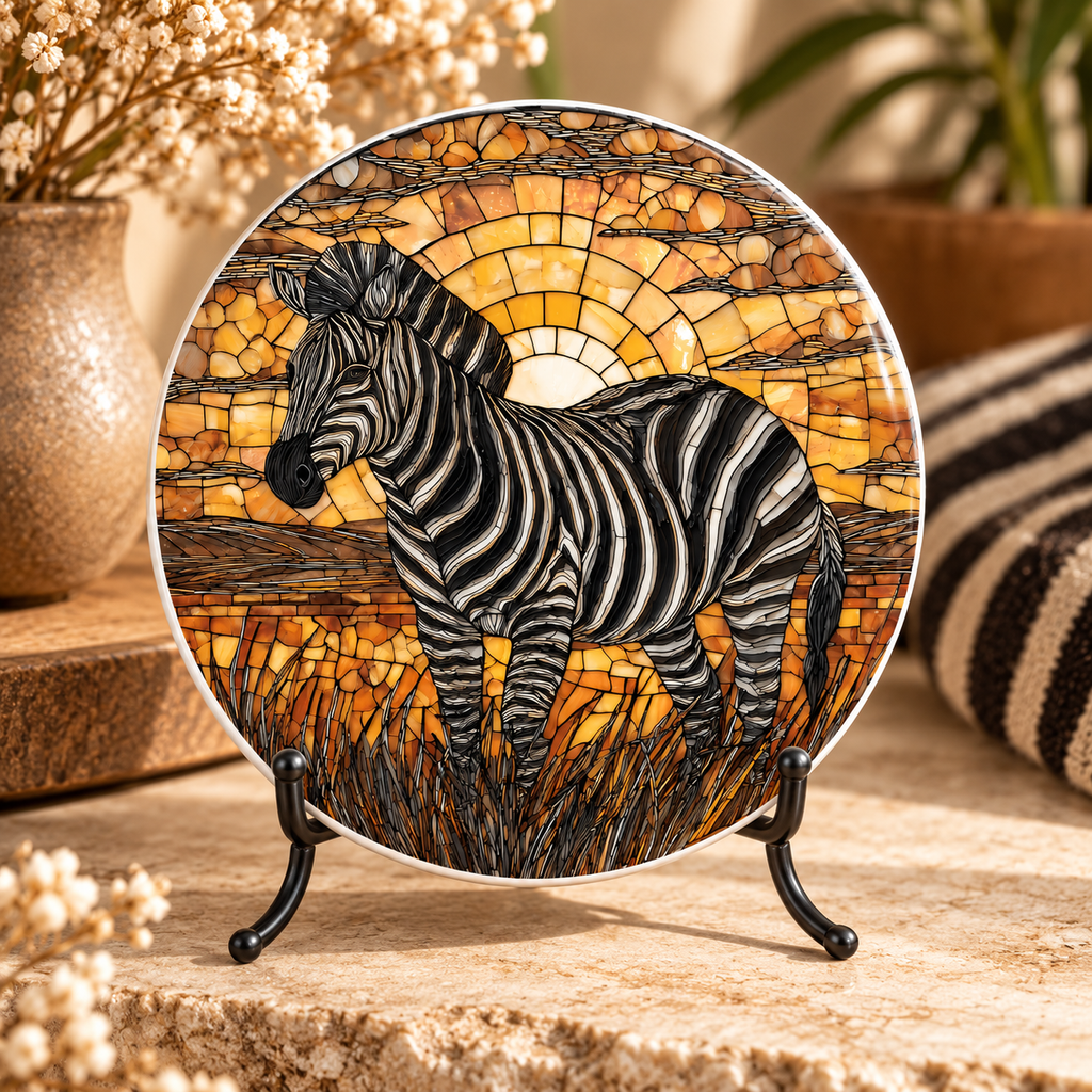 Zebra Ceramic Coaster – African Safari Sunset Design