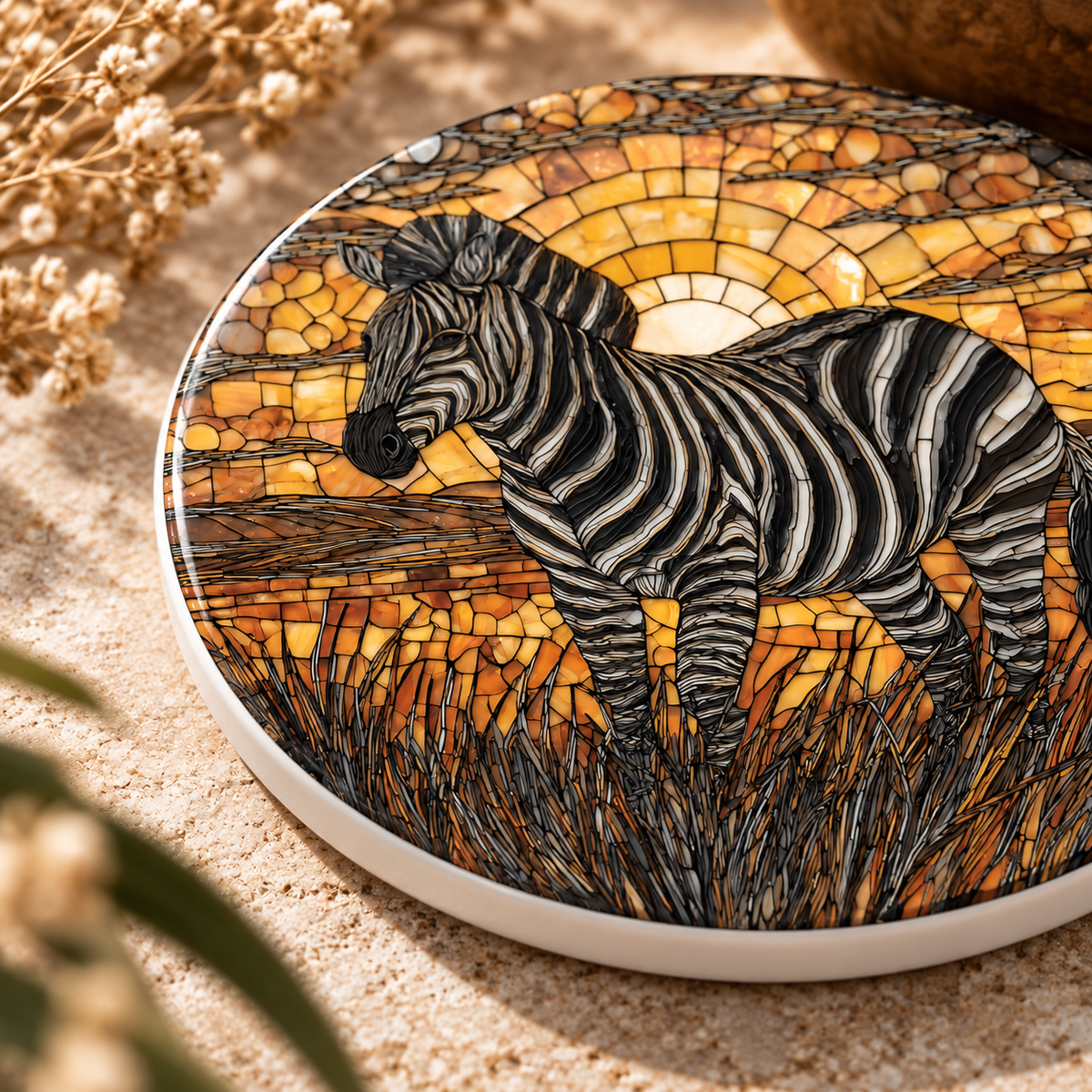 Zebra Ceramic Coaster – African Safari Sunset Design
