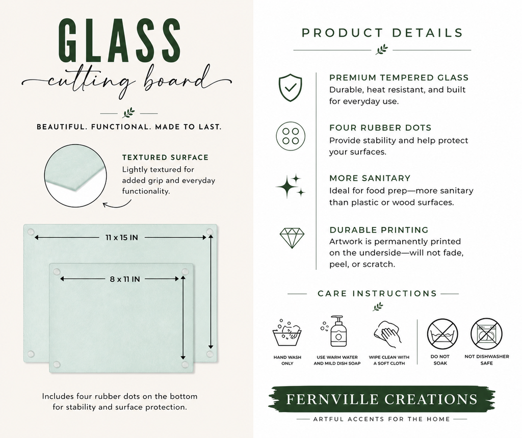 Glass Cutting Board, Chinchilla-Textured Surface, Cottage Kitchen Floral Design