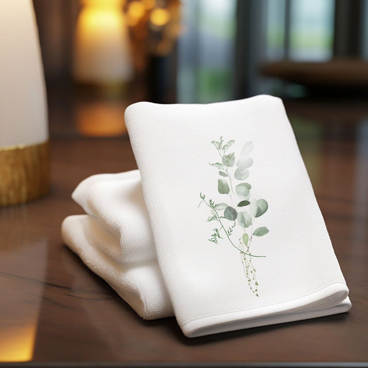 Eucalyptus Fingertip Towel, Botanical Guest Bath Decor, White Powder Room Accent