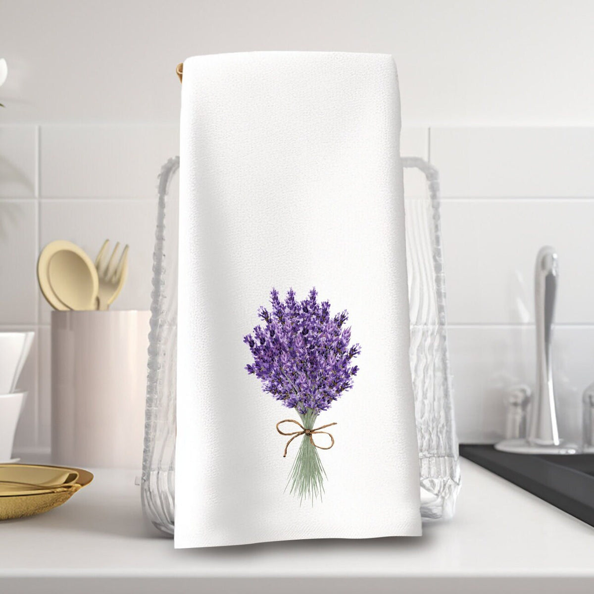 Lavender Bouquet Hand Towel: Elegant Kitchen or Bath Decor