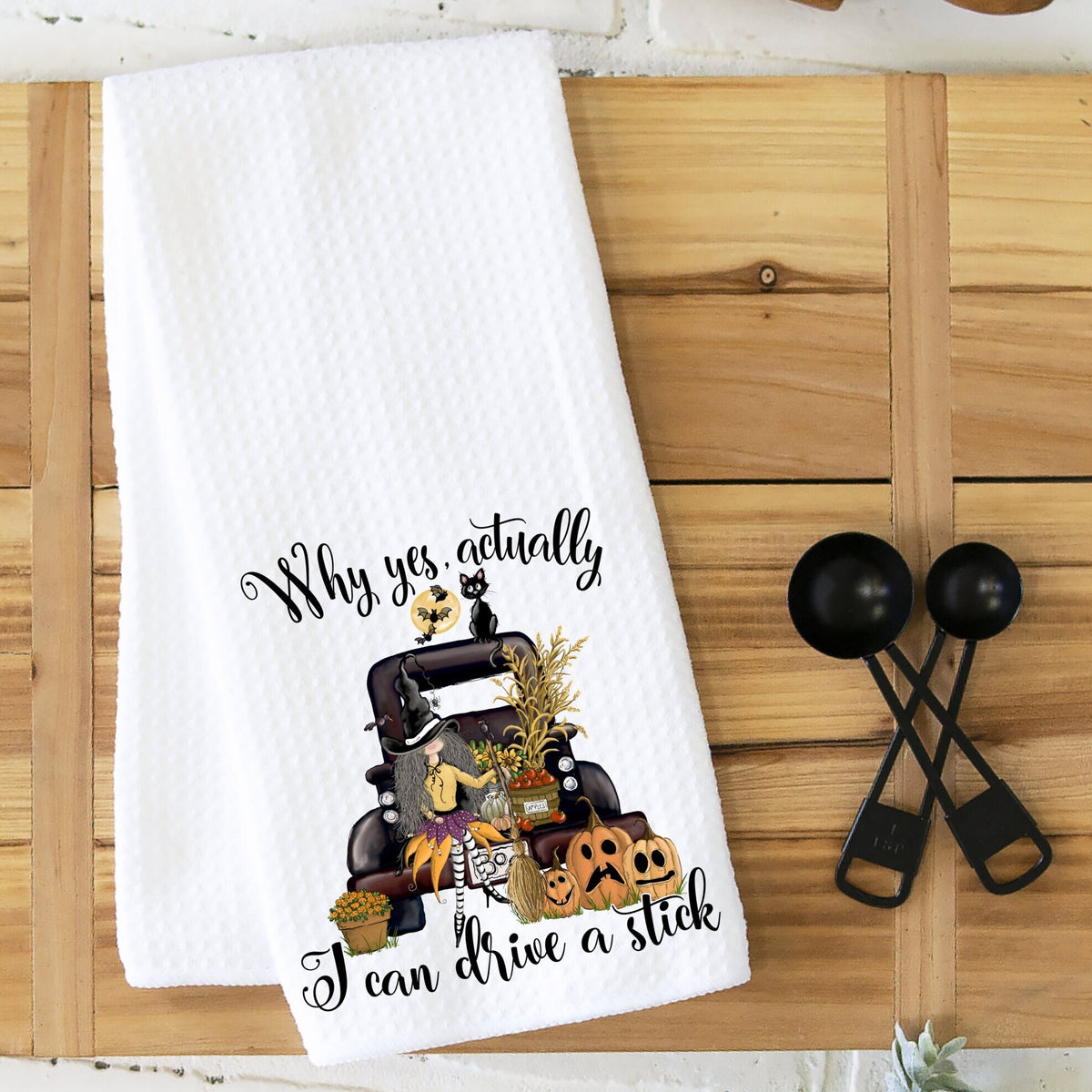 Halloween Waffle Weave Dish Towel: Witchy Kitchen Decor
