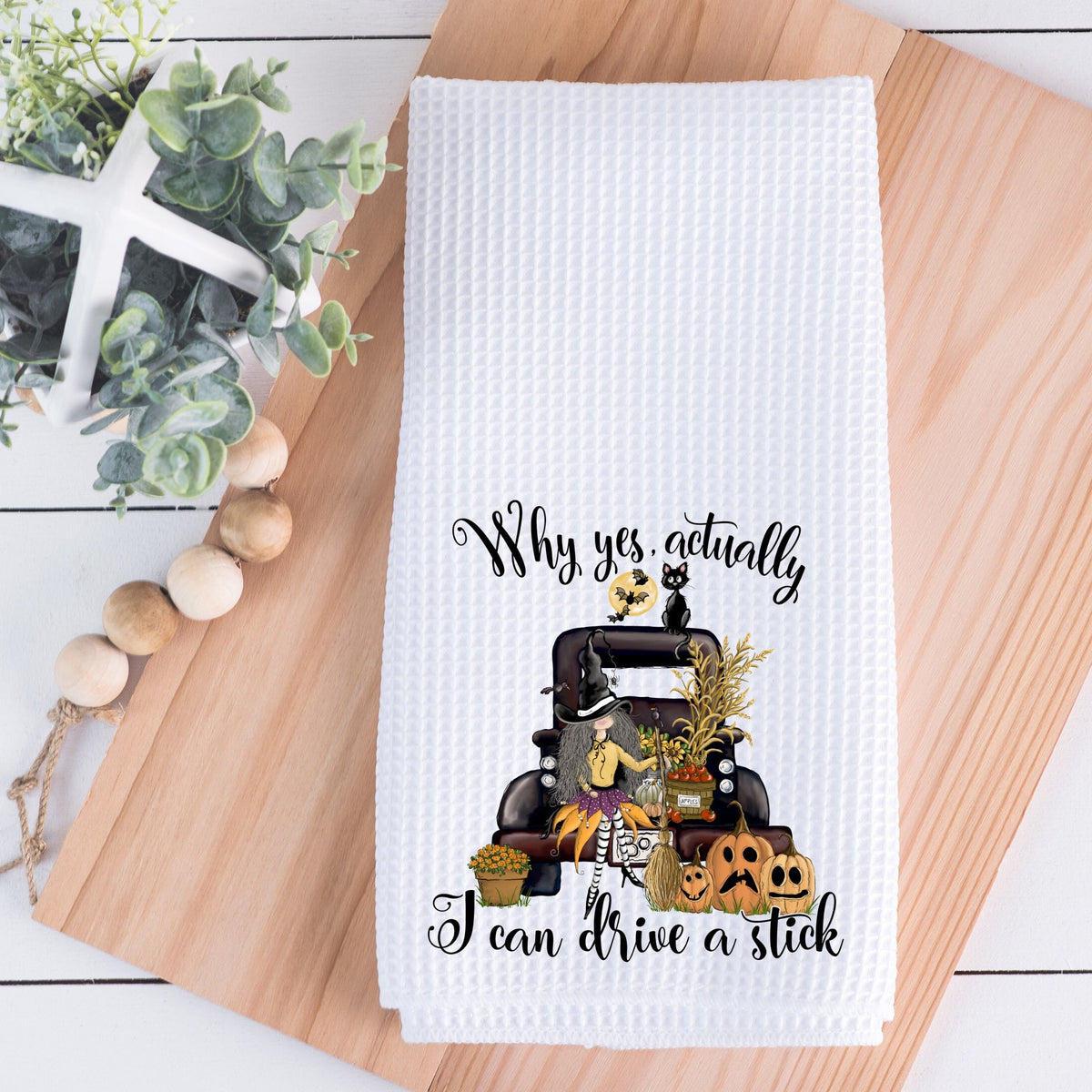 Halloween Waffle Weave Dish Towel: Witchy Kitchen Decor