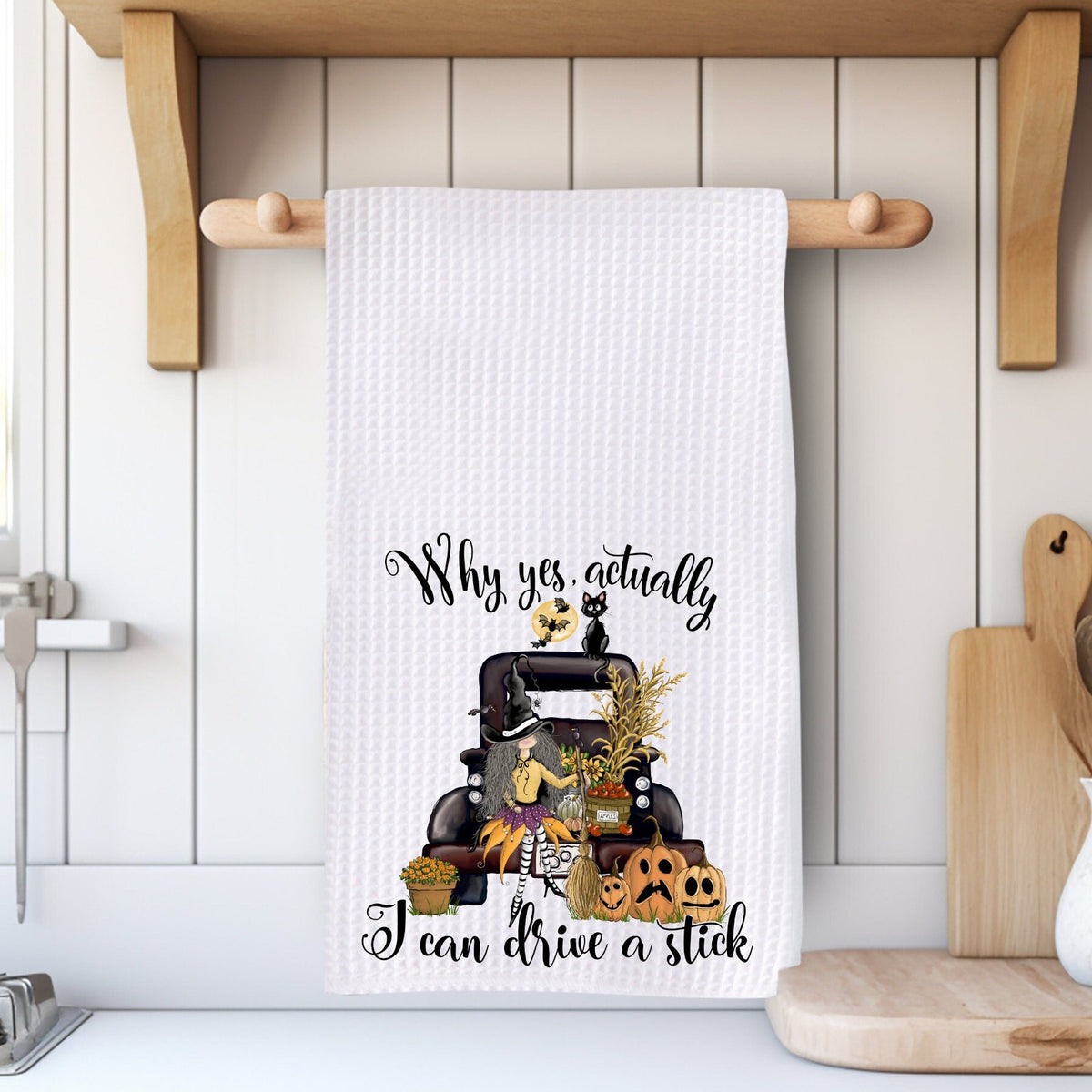 Halloween Waffle Weave Dish Towel: Witchy Kitchen Decor