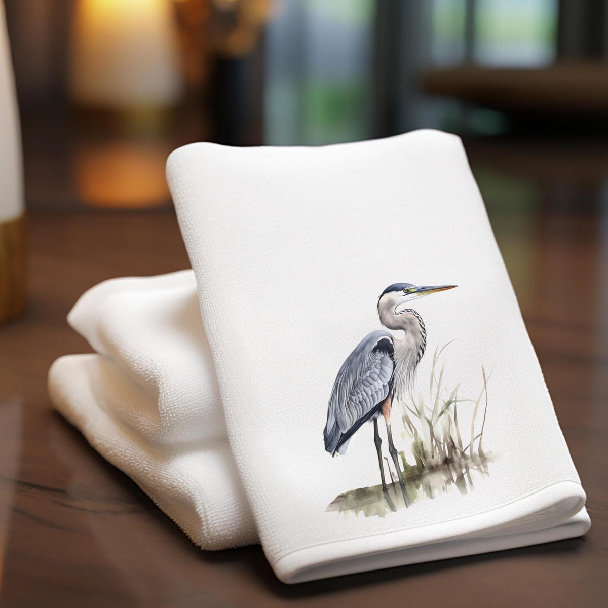 Heron Fingertip Towel, Coastal Guest Bath Decor, Marsh Bird Powder Room Gift