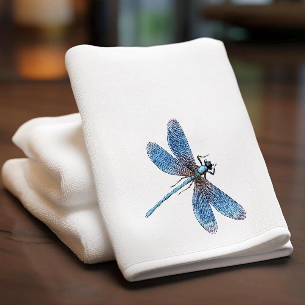 Dragonfly Fingertip Towel, Blue Guest Bath Decor, Nature Powder Room Hand Towel