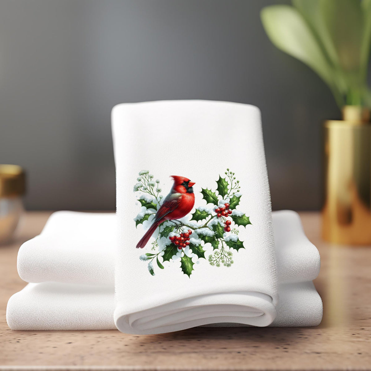 Cardinal Christmas Fingertip Towel, Holiday Guest Bath Decor