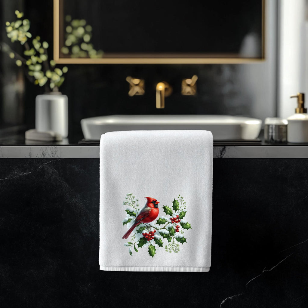 Cardinal Christmas Fingertip Towel, Holiday Guest Bath Decor