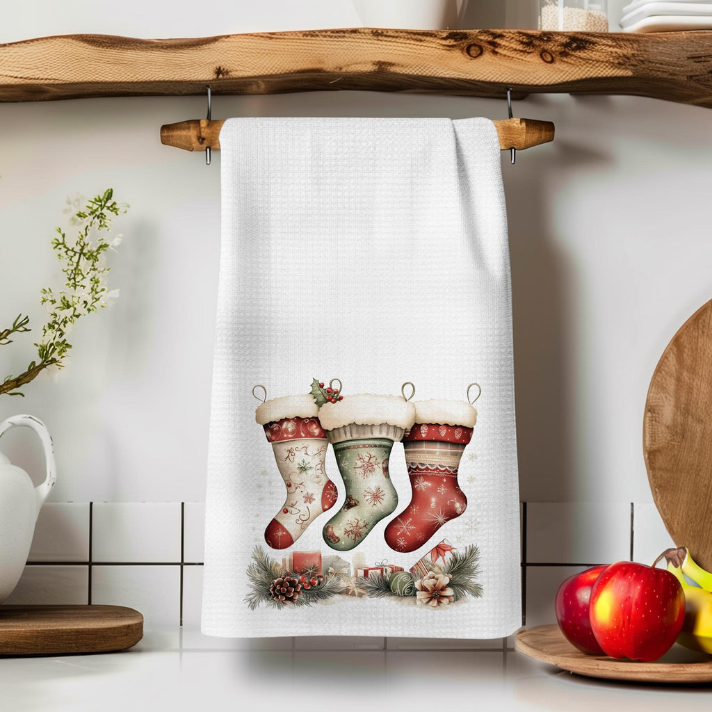 Christmas Stocking Hand Towel, Holiday Kitchen Decor