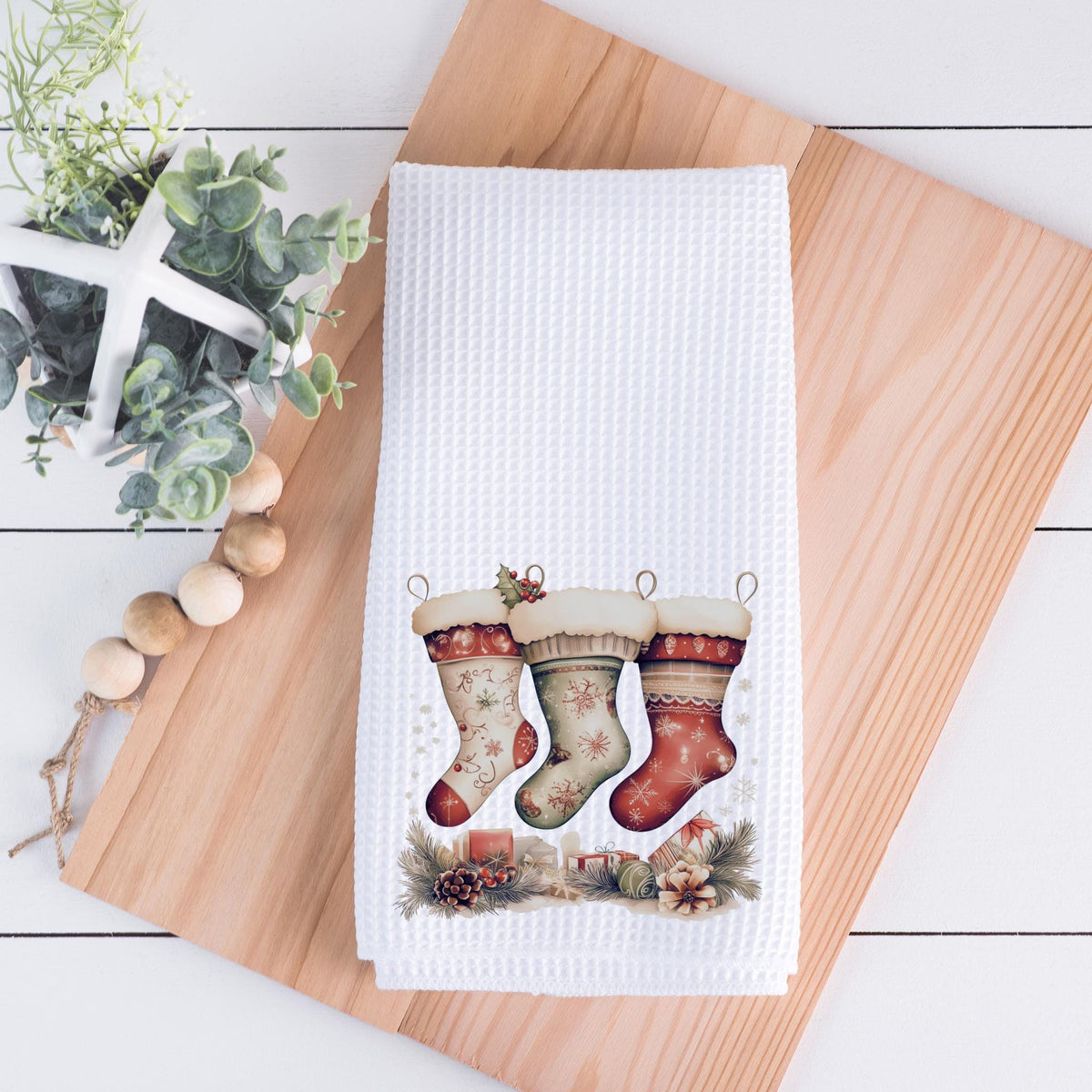 Christmas Stocking Hand Towel, Holiday Kitchen Decor