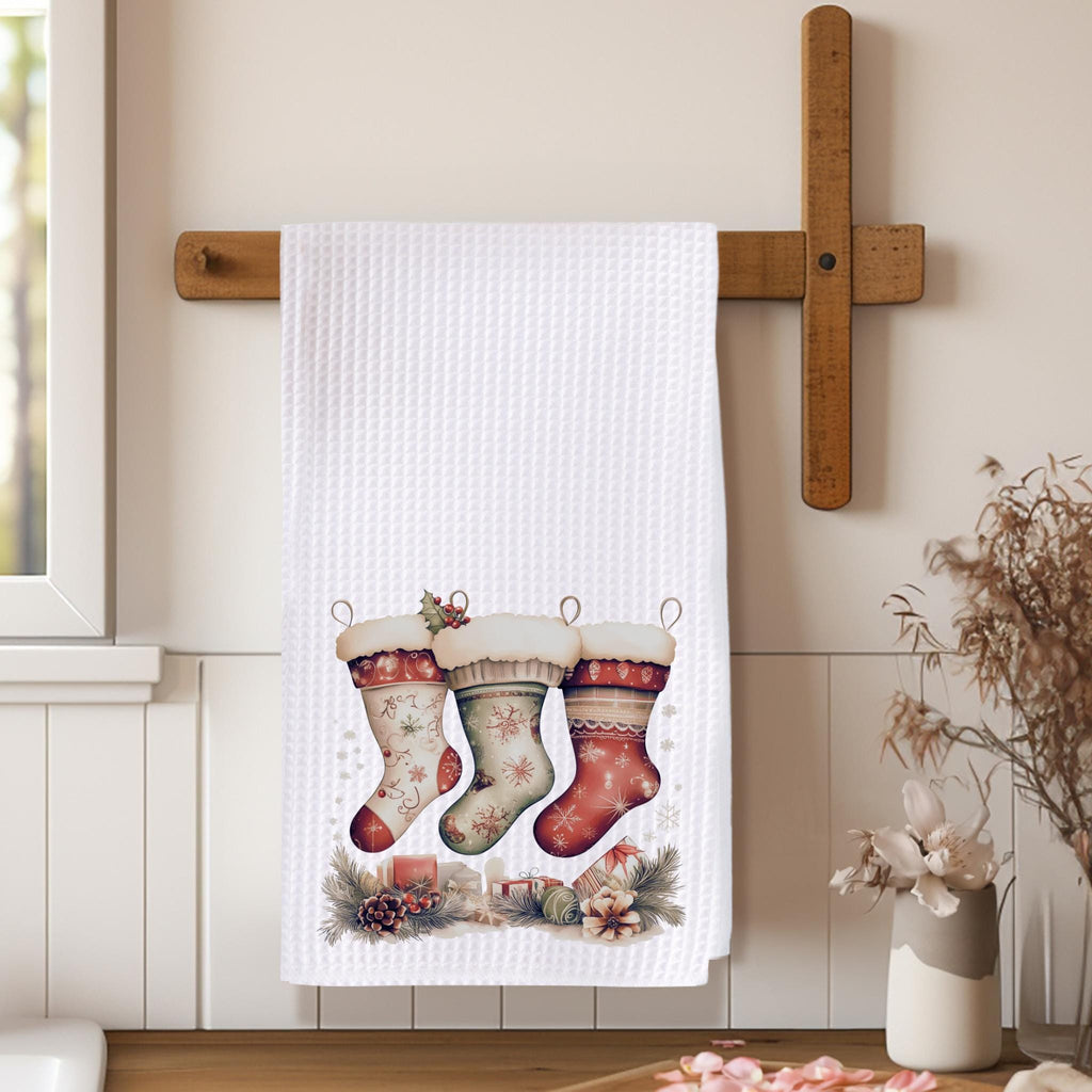 Christmas Stocking Hand Towel, Holiday Kitchen Decor