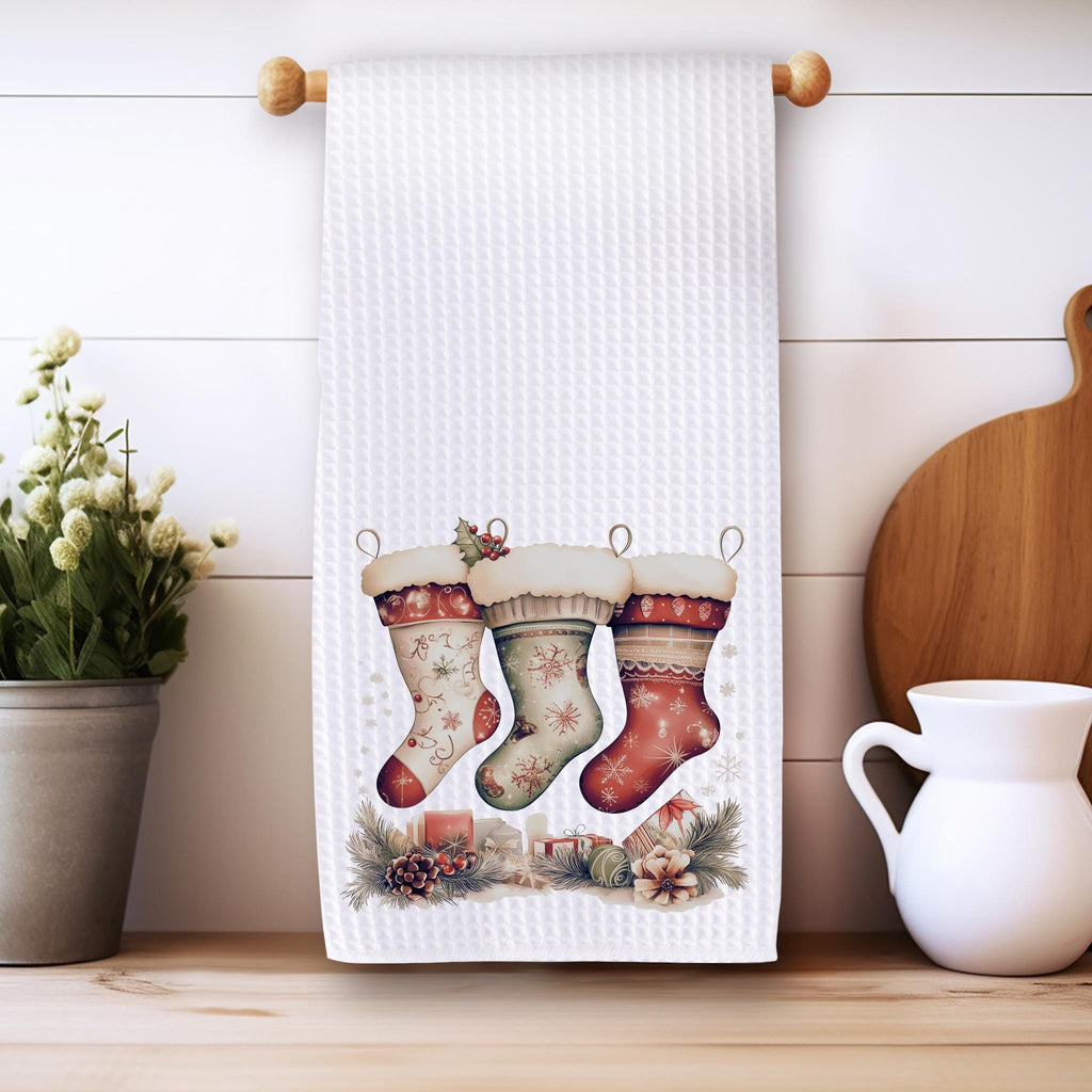Christmas Stocking Hand Towel, Holiday Kitchen Decor