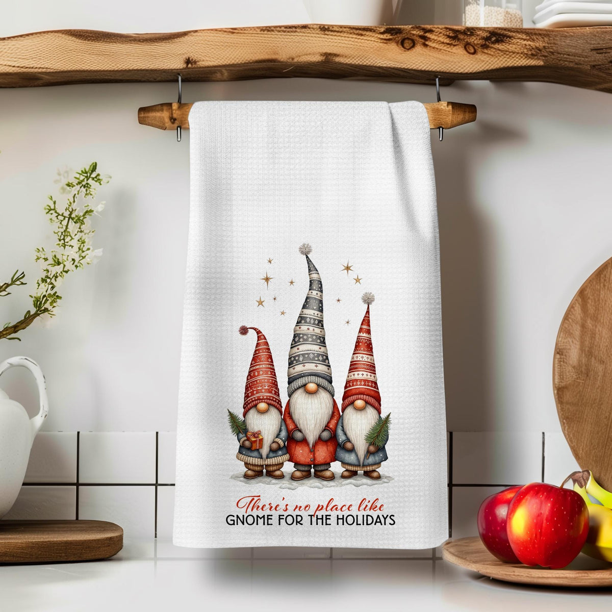 Gnome Holiday Towel, Festive Waffle Dish with Custom Wording