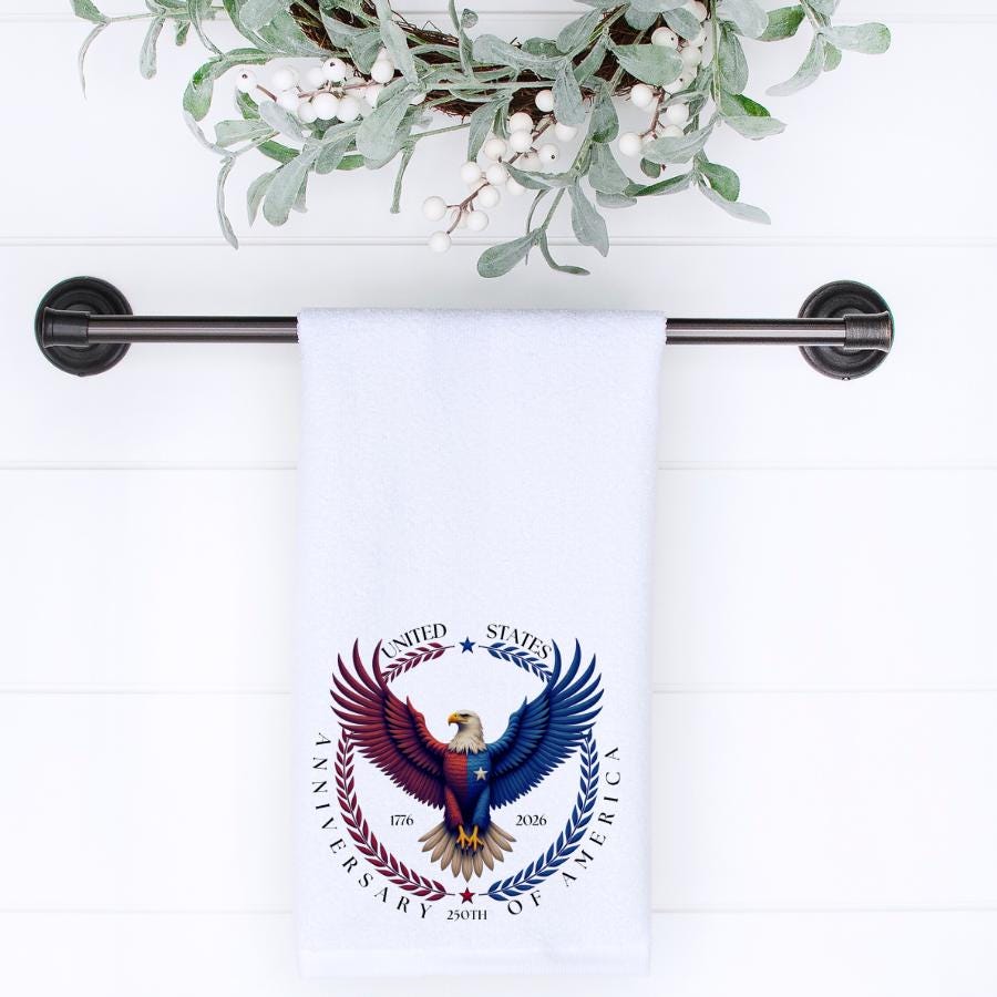 US 250th Anniversary Hand Towel: Patriotic Kitchen or Bath Decor