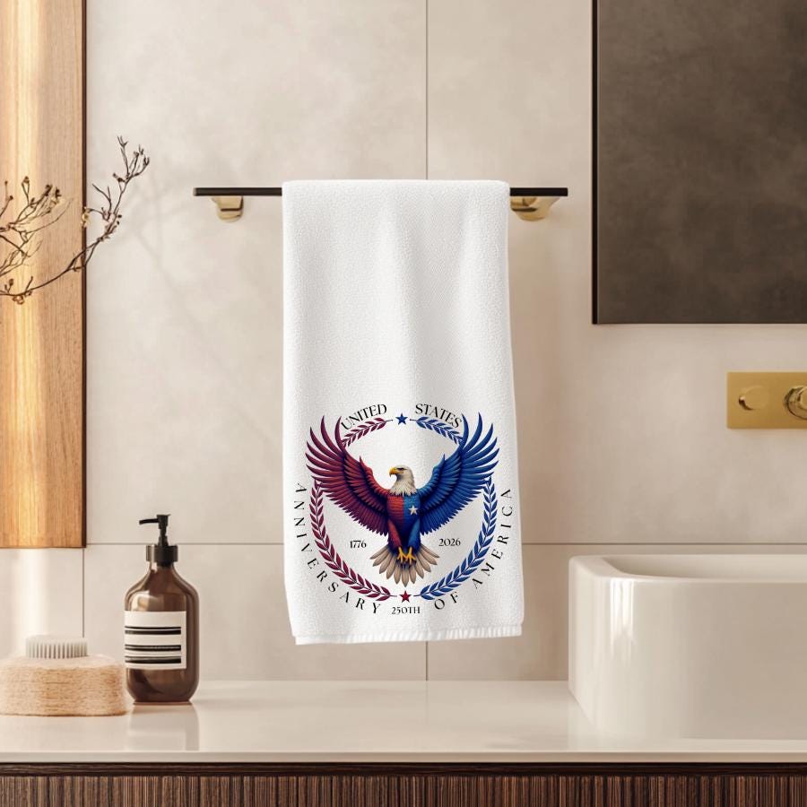 US 250th Anniversary Hand Towel: Patriotic Kitchen or Bath Decor
