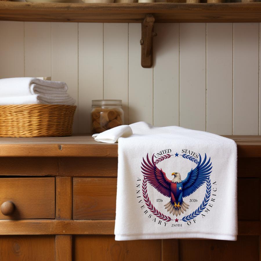 US 250th Anniversary Hand Towel: Patriotic Kitchen or Bath Decor