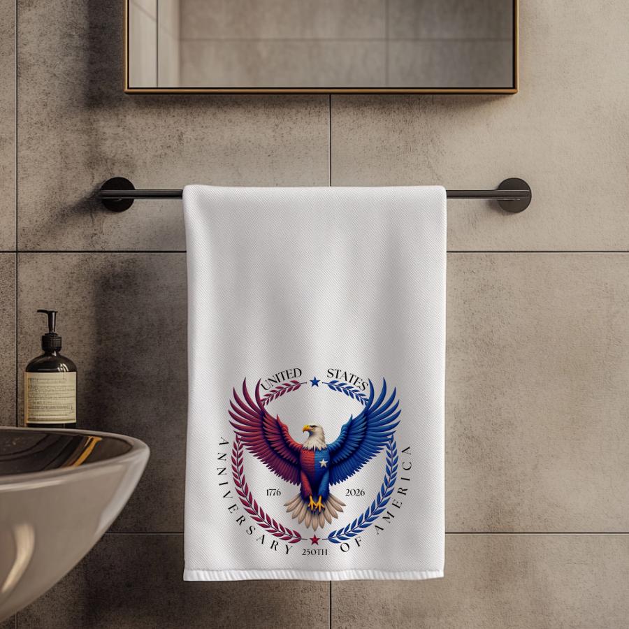 US 250th Anniversary Hand Towel: Patriotic Kitchen or Bath Decor