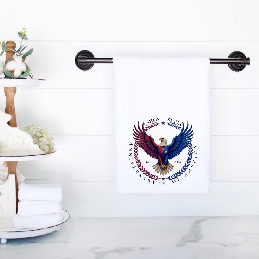 US 250th Anniversary Hand Towel: Patriotic Kitchen or Bath Decor
